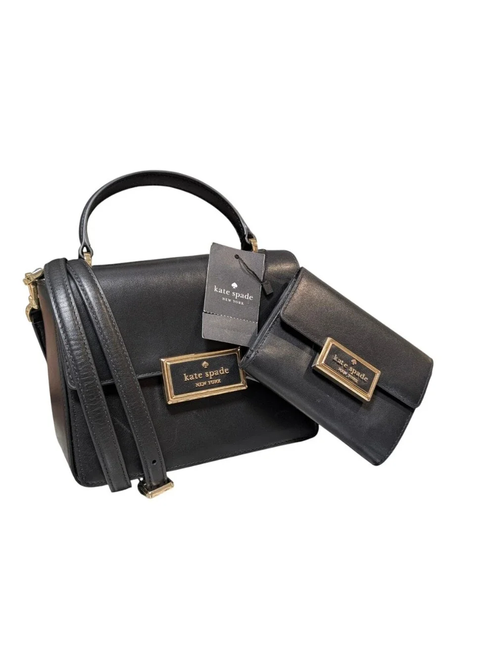 Set Kate Spade ♠️ Black Reegan Small Top Handle Crossbody & Medium Flap Wallet